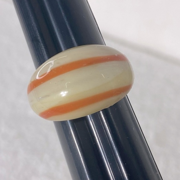 Vintage Art Glass Handmade Cream Orange Band Ring - Picture 10 of 11